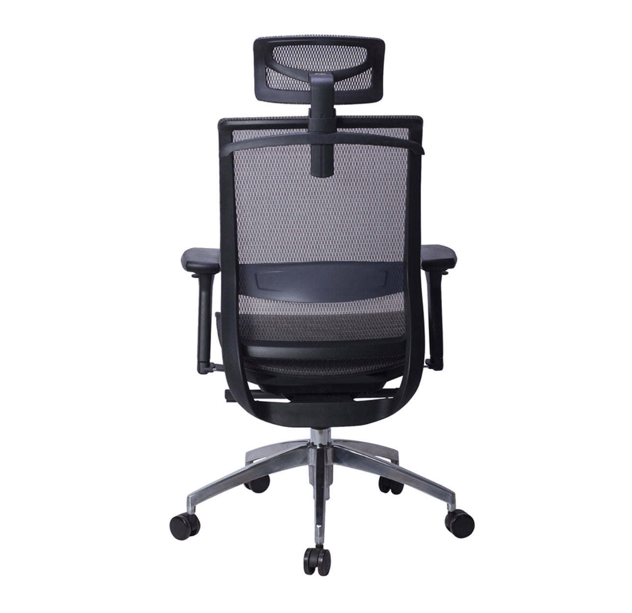 SILLA DIRECTIVA EN MALLA NEGRA Y REPOSANUCA