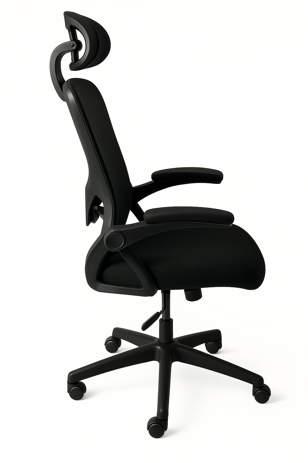 SILLA EJECUTIVA EN MALLA NEGRA
CON BRAZOS ABATIBLES
