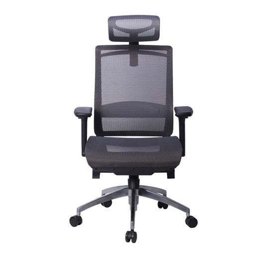 SILLA DIRECTIVA EN MALLA NEGRA Y REPOSANUCA